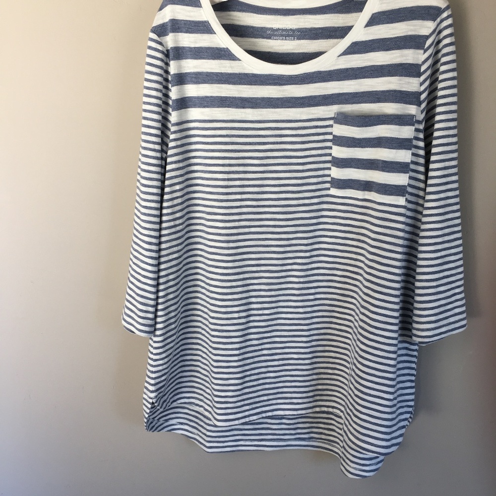 Really cute tunic length T-shirt with large and narrow stripes
